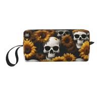 DRTGEDS Bolsa pequeña con cremallera para Halloween, diseño de girasol, diseño de calavera de Halloween, bolsa de cosméticos, electrónica portátil, Girasol Halloween Skull2, Talla única