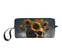 DRTGEDS Bolsa pequeña con cremallera para Halloween, diseño de girasol, diseño de calavera de Halloween, bolsa de cosméticos, electrónica portátil, Calavera de girasol para Halloween, Talla única
