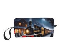 DRTGEDS Bolsa pequeña con cremallera para invierno, Navidad, nieve, ferrocarril, tren, bolsa pequeña de viaje, maquillaje, bolsa de cosméticos, electrónica portátil, Tren de ferrocarril de noche de