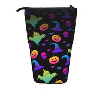 DRTGEDS Bolsa telescópica para bolígrafos, organizador de maquillaje, estuche para lápices, diseño de fantasma, sombrero de bruja, arañas, arcoíris, Halloween, Negro, One Size, Estampados de moda