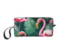 DRTGEDS Bolsas de cosméticos de hoja de palma y flamencos para mujer, bolsa de maquillaje pequeña para bolso, bolsa de maquillaje de viaje con cremallera, Pareja de hojas de palma y flamencos, Talla