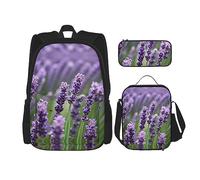 DRTGEDS Brooklyn Bridge S Mochila con fiambrera, juego 3 en 1 con estuche para lápices, mochila de gran capacidad con correa para el pecho, Flores florales de lavanda morada, Talla única, Mochilas