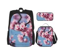 DRTGEDS Cherry Blossoms - Mochila 3 en 1, mochila casual con fiambrera, bolsa para lápices, resistente al agua, Flores de cerezo, Talla única, Mochilas daypack