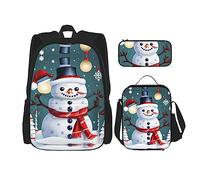 DRTGEDS Christmas Happy Snowmans - Mochila 3 en 1 con lonchera y bolsa para lápices, resistente al agua