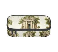 DRTGEDS Estuche con diseño de edificio antiguo con rama de olivo romano y griego, gran capacidad, con 4 compartimentos, para hombres y mujeres