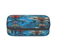 DRTGEDS Estuche de plumas de dragón, estuche multicompartimento, estuche portátil, estuche de lápices de colores para oficina, Dolphins - Tortuga marina, tiburón, pulpo, arrecife de coral, Talla