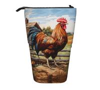 DRTGEDS Estuche desplegable para lápices y cosméticos, diseño de gallo en madera en tierras agrícolas, organizador de maquillaje, Black, Talla única, Estampados de moda