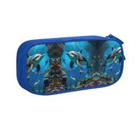 DRTGEDS Estuche para lápices 3D Underwater World Fish Delphi de gran capacidad, estuche para lápices, estuche de papelería para oficina, Blue, Talla única, Deportivo