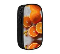 DRTGEDS Estuche para lápices con diseño de fruta naranja fresca, estuche estético para bolígrafos, estuche de lápices de colores con cremallera, almacenamiento de artículos de papelería Kawaii, Black,