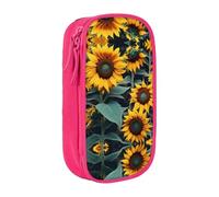 DRTGEDS Estuche para lápices con diseño de girasoles y flores silvestres, estuche estético para bolígrafos, estuche de lápices de colores con cremallera, almacenamiento de papelería Kawaii, Pink,