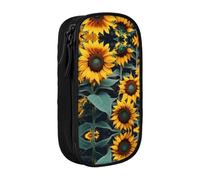 DRTGEDS Estuche para lápices con diseño de girasoles y flores silvestres, estuche estético para bolígrafos, estuche de lápices de colores con cremallera, almacenamiento de papelería Kawaii, Black,