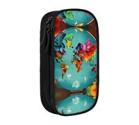 DRTGEDS Estuche para lápices con diseño de mapa del mundo, estuche estético para bolígrafos, estuche de colores con cremallera, almacenamiento de papelería Kawaii, Black, Talla única, Deportivo