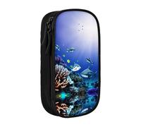 DRTGEDS Estuche para lápices con diseño de tiburón nadando bajo el mar, estuche estético para bolígrafos, estuche de colores con cremallera, almacenamiento de papelería Kawaii, Black, Talla única,
