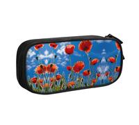 DRTGEDS Estuche para lápices de gran capacidad, diseño de amapolas en el cielo azul, Black, Talla única, Deportivo