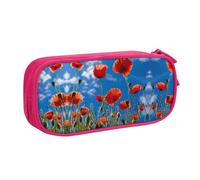 DRTGEDS Estuche para lápices de gran capacidad, diseño de amapolas en el cielo azul, Pink, Talla única, Deportivo