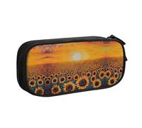 DRTGEDS Estuche para lápices de gran capacidad, diseño de girasoles, atardecer, mar de flores, bolsa para lápices, bolsa de papelería para oficina, Black, Talla única, Deportivo