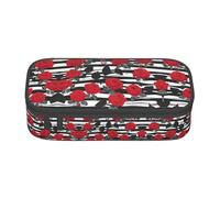 DRTGEDS Estuche portátil con múltiples compartimentos, diseño de flores azules, estuche de lápices de colores para oficina, Rayas blancas y negras, rosas rojas, flores 2, Talla única, Deportivo