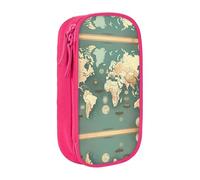 DRTGEDS Estuche retro con diseño de mapa del mundo, estuche estético para bolígrafos, estuche de colores con cremallera, almacenamiento de papelería Kawaii, Pink, Talla única, Deportivo