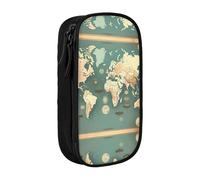 DRTGEDS Estuche retro con diseño de mapa del mundo, estuche estético para bolígrafos, estuche de colores con cremallera, almacenamiento de papelería Kawaii, Black, Talla única, Deportivo