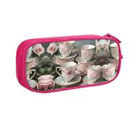 DRTGEDS Estuche romántico para tazas de té con rosas, gran capacidad, estuche para bolígrafos, estuche de papelería para oficina, Pink, Talla única, Deportivo