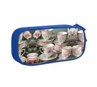 DRTGEDS Estuche romántico para tazas de té con rosas, gran capacidad, estuche para bolígrafos, estuche de papelería para oficina, Blue, Talla única, Deportivo