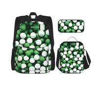 DRTGEDS Golden Christmas Snowflakes - Mochila 3 en 1 con lonchera y bolsa para lápices, resistente al agua, Balón de fútbol blanco y verde, Talla única, Mochilas Daypack