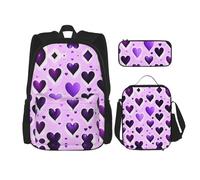 DRTGEDS Golden Christmas Snowflakes - Mochila 3 en 1 con lonchera y bolsa para lápices, resistente al agua, Corazones morados de moda., Talla única, Mochilas Daypack