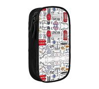 DRTGEDS I Love London - Estuche para lápices estético, estuche de colores con cremallera, almacenamiento de papelería Kawaii, Black, Talla única, Deportivo