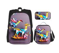 DRTGEDS Juego de 3 mochilas con estampado de grullas de papel multicolor de origami con bolsa para el almuerzo y lapicera