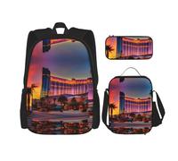 DRTGEDS Juego de 3 mochilas, juego de mochilas estampadas de Las Vegas Sunset con bolsa de almuerzo y bolsa para lápices