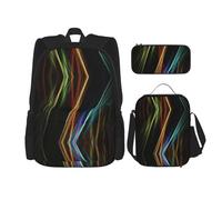DRTGEDS Juego de mochila de estilo moderno de mediados de siglo, mochila 3 en 1, mochila de gran capacidad con lonchera y estuche para lápices, Arte de líneas coloridas, Talla única, Mochilas de día