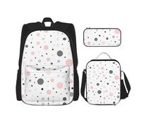 DRTGEDS Juego de mochila negra con purpurina 3 en 1, mochila de gran capacidad con lonchera y estuche para lápices, Diseño moderno de lunares rosados, grises y blancos, One Size, Mochilas de día
