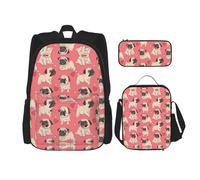 DRTGEDS Kiwi Birds - Bonita mochila 3 en 1 con lonchera y bolsa para lápices, resistente al agua, Divertido perro carlino de dibujos animados, Talla única, Mochilas de día
