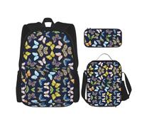 DRTGEDS Kiwi Birds - Bonita mochila 3 en 1 con lonchera y bolsa para lápices, resistente al agua, Hoja de mariposa colorida, Talla única, Mochilas Daypack