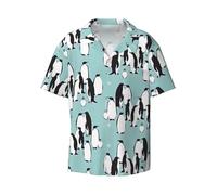 DRTGEDS Lindos pingüinos - Camisa informal de manga corta con botones para hombre, camisa de verano, Negro -, Large