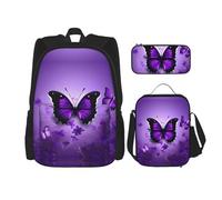 DRTGEDS Magic Witch Witchcraft - Mochila de dibujo bohemio con fiambrera, juego 3 en 1 con estuche para lápices, mochila de gran capacidad con correa para el pecho, Preciosas mariposas moradas, Talla
