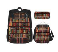 DRTGEDS Magic Witch Witchcraft - Mochila de dibujo bohemio con fiambrera, juego 3 en 1 con estuche para lápices, mochila de gran capacidad con correa para el pecho, Library Bookshelf Book, Talla