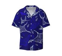 DRTGEDS Manta Ray and Fish - Camisa informal de manga corta con botones para hombre, camisa de verano, Negro, L