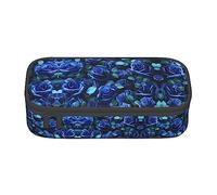 DRTGEDS Many Blue Roses - Estuche para lápices de gran capacidad con 4 compartimentos para hombres y mujeres