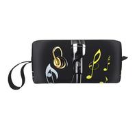 DRTGEDS Micrófono con notas musicales, bolsas de cosméticos para mujer, bolsa de maquillaje pequeña para bolso, bolsa de maquillaje de viaje con cremallera, Micrófono con notas musicales, Talla única