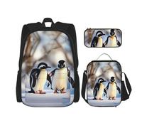 DRTGEDS Mochila 3 en 1 con diseño de pulpo azul y morado, mochila casual con fiambrera, bolsa para lápices, resistente al agua, Pingüinos jóvenes con nieve, Talla única, Mochilas de día