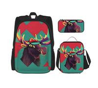 DRTGEDS Mochila abstracta con diseño de cebra con fiambrera, juego 3 en 1 con estuche para lápices, mochila de gran capacidad con correa para el pecho, Alce., Talla única, Mochilas de día