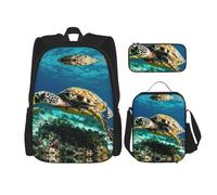 DRTGEDS Mochila Big Ocean Wave HD con fiambrera, juego 3 en 1 con estuche para lápices, mochila de gran capacidad con correa para el pecho, Lord Howe Island - Tortuga marina, Talla única, Mochilas de