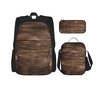 DRTGEDS Mochila bohemia de arte popular mexicano con fiambrera, juego 3 en 1 con estuche para lápices, mochila de gran capacidad con correa para el pecho, Madera rústica de granero antiguo, Talla