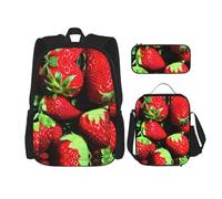 DRTGEDS Mochila con diseño de girasoles y flores con fiambrera, juego 3 en 1 con estuche para lápices, mochila de gran capacidad con correa para el pecho, Patrón de fresa, Talla única, Mochilas