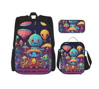 DRTGEDS Mochila con diseño de perros con fiambrera, juego 3 en 1 con estuche para lápices, mochila de gran capacidad con correa para el pecho, Astronaut and Alien, Talla única, Mochilas de día