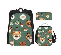 DRTGEDS Mochila con estampado mágico con fiambrera, juego 3 en 1 con estuche para lápices, mochila de gran capacidad con correa para el pecho, Patrón de pomerania, Talla única, Mochilas de día