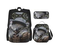 DRTGEDS Mochila de alce con fiambrera, juego 3 en 1 con estuche para lápices, mochila de gran capacidad con correa para el pecho, Gorra Koala durmiendo, Talla única, Mochilas daypack