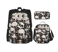 DRTGEDS Mochila de calavera de azúcar con fiambrera, juego 3 en 1 con estuche para lápices, mochila de gran capacidad con correa para el pecho, Cráneo mexicano, Talla única, Mochilas de día