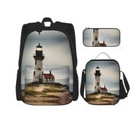 DRTGEDS Mochila de dona con fiambrera, juego 3 en 1 con estuche para lápices, mochila de gran capacidad con correa para el pecho, Old Lighthouse-standard-scale-2_00x, Talla única, Mochilas de día